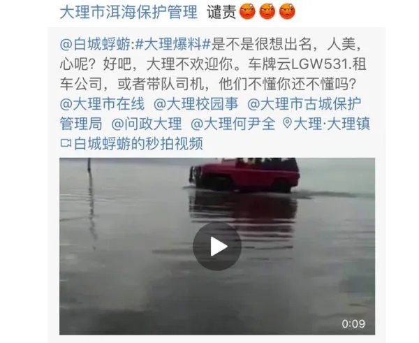 驾驶吉普车进大理洱海被怎么样了？