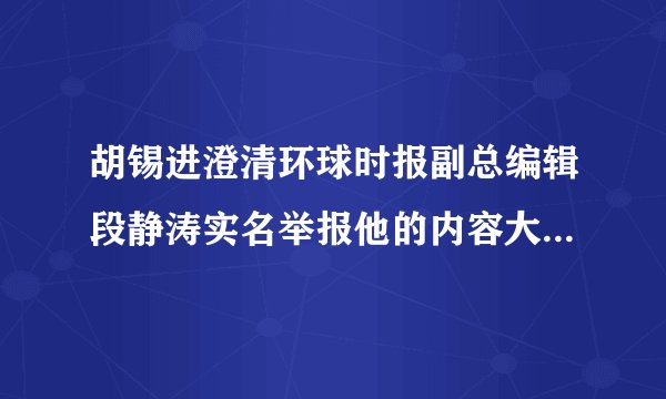 胡锡进澄清环球时报副总编辑段静涛实名举报他的内容大家认可吗？