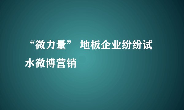 “微力量” 地板企业纷纷试水微博营销