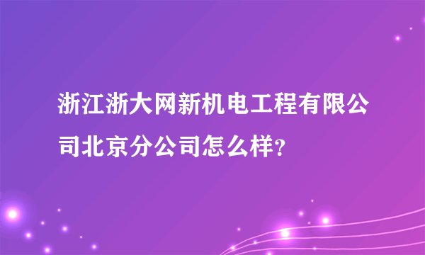 浙江浙大网新机电工程有限公司北京分公司怎么样？