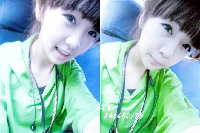 网络红人张依依穿绿衣服的头像。没有刘海好像有三张