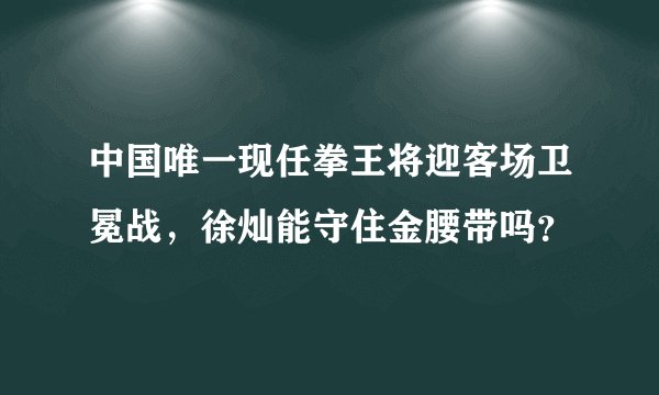 中国唯一现任拳王将迎客场卫冕战，徐灿能守住金腰带吗？