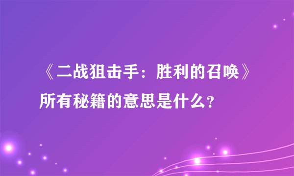 《二战狙击手：胜利的召唤》所有秘籍的意思是什么？