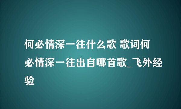 何必情深一往什么歌 歌词何必情深一往出自哪首歌_飞外经验